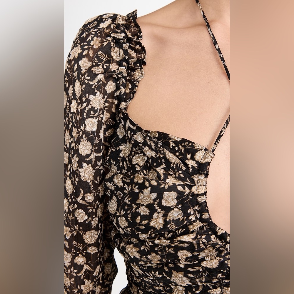 ASTR the Label Lovestruck Floral Maxi Dress Black Tan Slit Ruffle Boho Medium - Picture 3 of 15